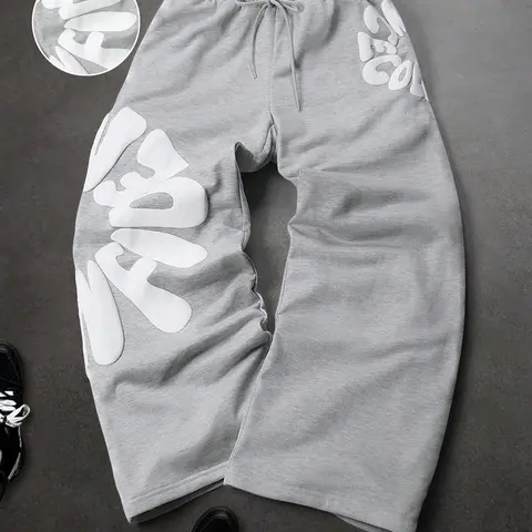 Men's Letter Print Drawstring Waist Casual Sports Pants, Comfortable and Stylish Athletic Wear, Loose Sweatpants with Layered Waist, Sportswear, Knitted Sports Pants, Sweatpants Loose Fit