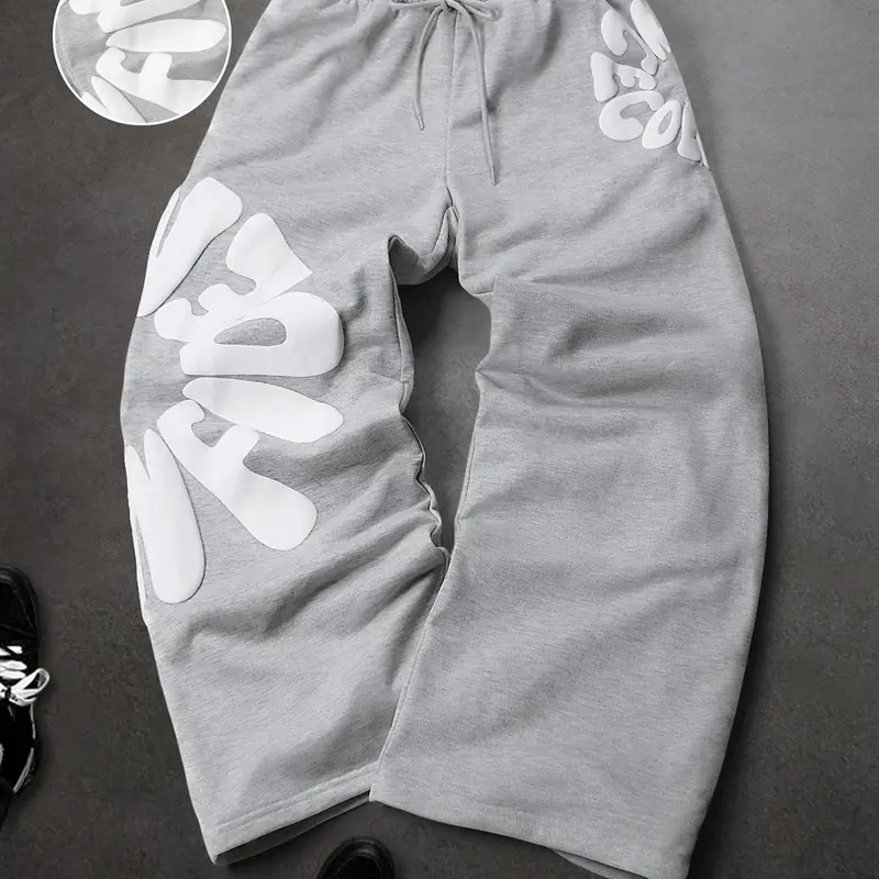 Men's Letter Print Drawstring Waist Casual Sports Pants, Comfortable and Stylish Athletic Wear, Loose Sweatpants with Layered Waist, Sportswear, Knitted Sports Pants, Sweatpants Loose Fit