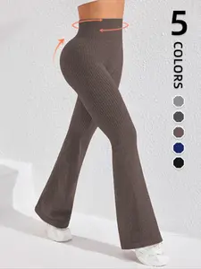 Women's High Waist Sporty Flare Pants, Tummy Control Butt Lifting Ribbed Leggings, Flared Yoga Bottoms, Gym Outdoor Running Fitness, Indoor Home Use, High Waisted Leggings, Yoga Pants Activewear