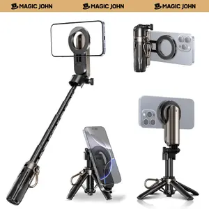 NEW - MAGIC JOHN 4-in-1 Multifunctional Magnetic Selfie Stick – 360° Rotation, Compact & Stylish, With wireless Bluetooth control, Magnetic Phone Holder for Selfies/Video Recording/Vlogging, Compatible with Most Phone Modes