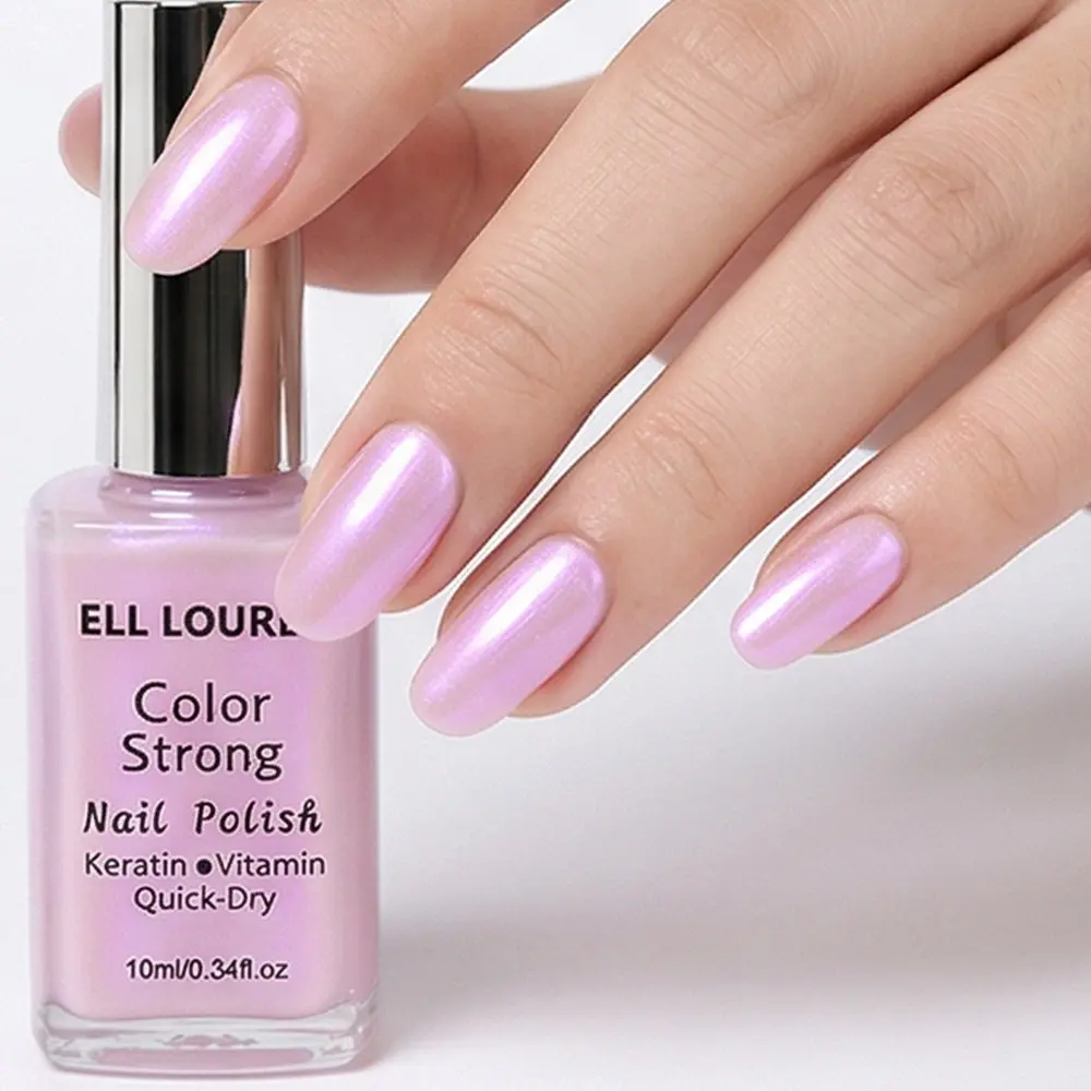 ELL LOUREL Ice-Transparent Pearl Light Pink-Purple Nail Polish: Enriched with keratin and vitamins for nourishing care, it dries quickly, lasts all day, and brightens the nails. It features a delicate pearlescent sheen that creates a translucent, soft glo