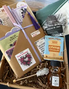 Steeped in Story Gift Basket: A Blind Date With A Book, Gourmet Coffee, Honey, and Chocolate Gift Basket