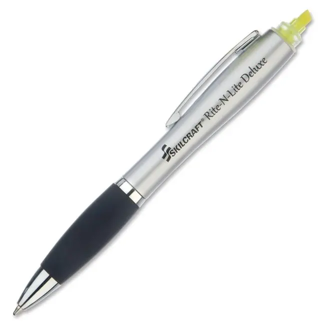 SKILCRAFT Rite-N-Lite Deluxe Highlighter Pen, Retractable Ballpoint Pen with Twist-Action, Chisel & Medium Point, Low-Viscosity Ink