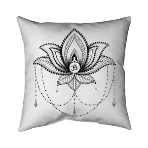 360 stand 5543-2626-RE6 26x26 in. White Poly Twill Ethnic Lotus Ornament Decorative Cushion, Textile Soft Furnishing for Bedding Linens, Decorative Cushions, Home Decor Cushions
