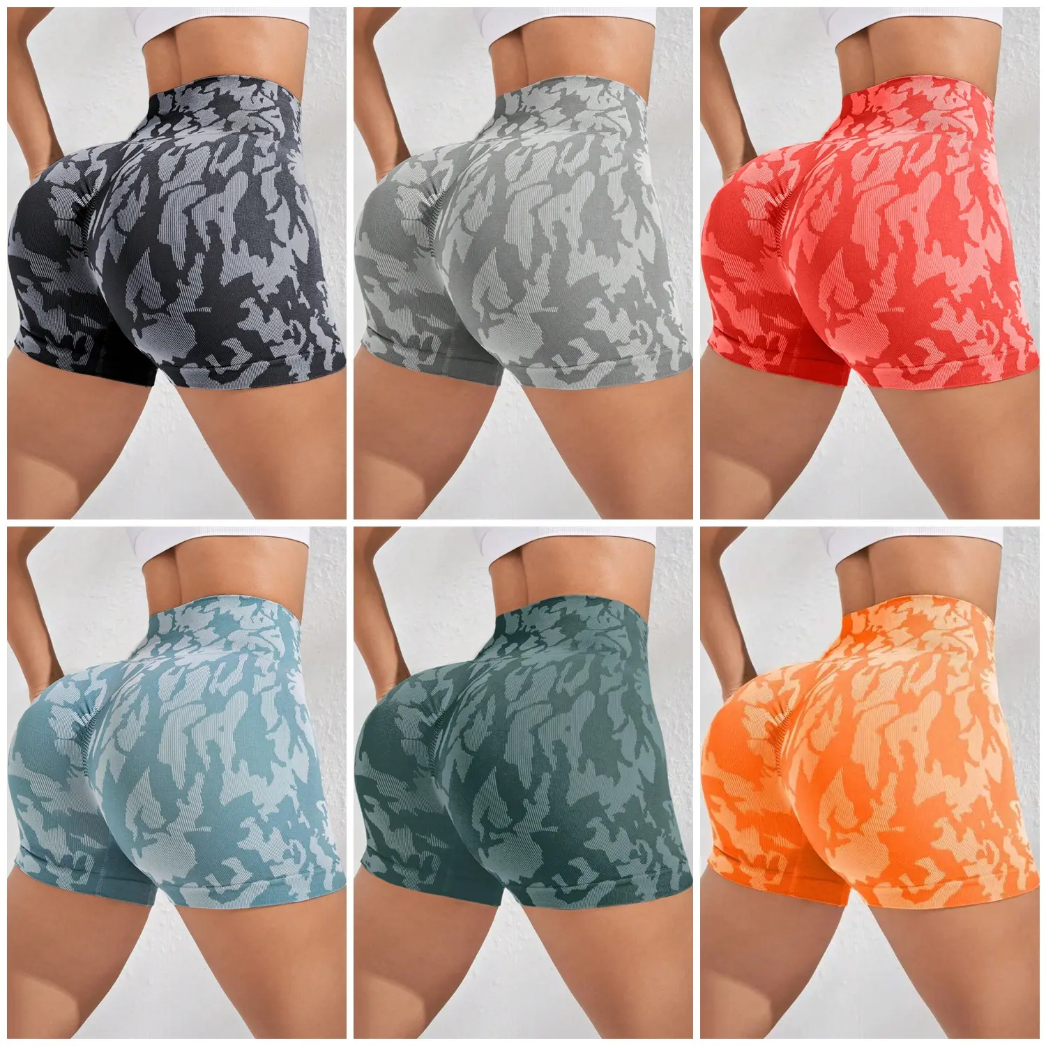 6-Pack Women’s High-Waisted Workout Shorts – Seamless Scrunch Butt Yoga Shorts, Stretchy Printed Gym Biker Shorts Set