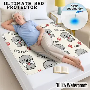 Waterproof Mattress Protector Pad with Cartoon Dog Bone Print, Reusable Washable Bed Mat for Adults & Pets, Home Protection, Waterproof Mattress Cover