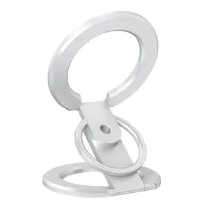 Dual Magnetic Metal Flexible Phone Holder with 360° Rotation, Folding Finger Ring, Two Sides Magnetic Base, Compatible with iPhone, Samsung, Gym Refrigerator
