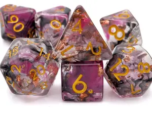 Nebula Resin DnD Dice Set Swirled Purple Black Clear Resin with Copper Foil 7 Piece RPG Dice Set in Black Velvet Bag