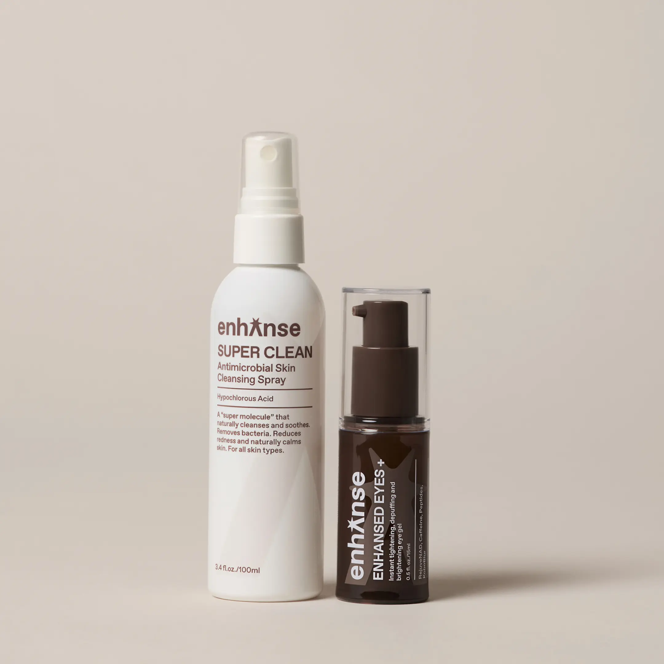Enhanse Recovery Routine, Under Eye Gel & Super Clean Face Mist for Men & Women, Brightening Caffeine Eye Cream with Peptides & Face Wash Alternative with Hypochlorous Acid