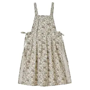 Women's Floral Cotton Waterproof Adjustable Kitchen Apron with Pockets, Vintage Pinafore for Cooking Baking, Washable Craft Gardening Apron