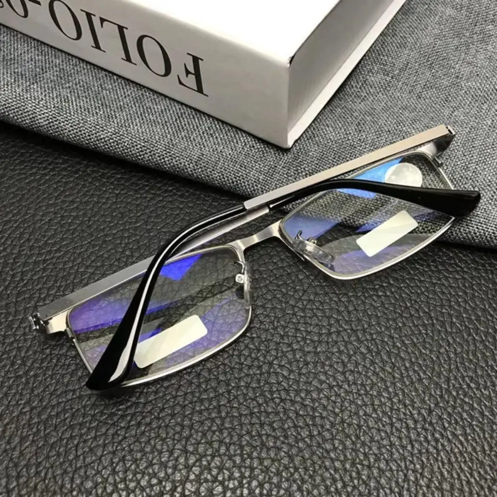 Portable Metal PC Reading Glasses Grey Rectangle Presbyopia Eyeglasses Decorative Glasses Plain Glass Spectacles Men and Women