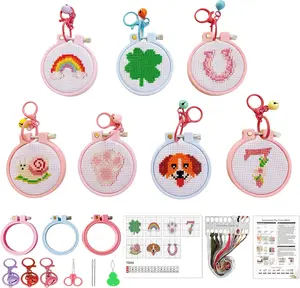 VIGEGU 7 Pack Lucky Cross Stitch Kits,Cross Stitch Embroidery Kits for Beginners,11C Stamped Cross Stitch Kits,Count Cross Stitch Arts and Crafts for Girls 8-12 with Frame Woman Backpack Charms