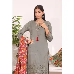 Olive Ember 3-Piece Embroidered Chikan Kari Suit