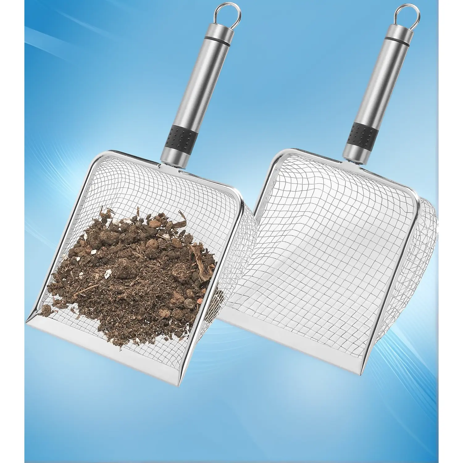 2-Piece Wider Gardening Soil Sifter Set – 5.5" Handheld Garden Sieve with Handle, 3.8mm & 5mm Mesh – Portable Compost, Sand, Dirt & Soil Sifter for Gardening