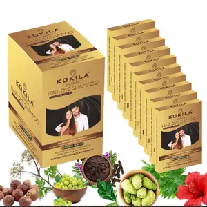 KOKILA Organic Hair Dye 5-min Shampoo Pack of 10 (25Ml Each) NATURAL BLACK Hair Color Shampoo Individual Packets with individual gloves for Men & Women-Vegan
