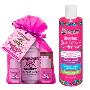 Piggy Paint I Love Pink Bundle - Perfectly Pink Gift Set with Non-toxic Nail Polish, Nail Polish Remover, Hair Color Conditioner, Cruelty Free Made in USA