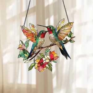 Hummingbird Flower Acrylic window hanging, Bird Suncatcher, Garden Decor