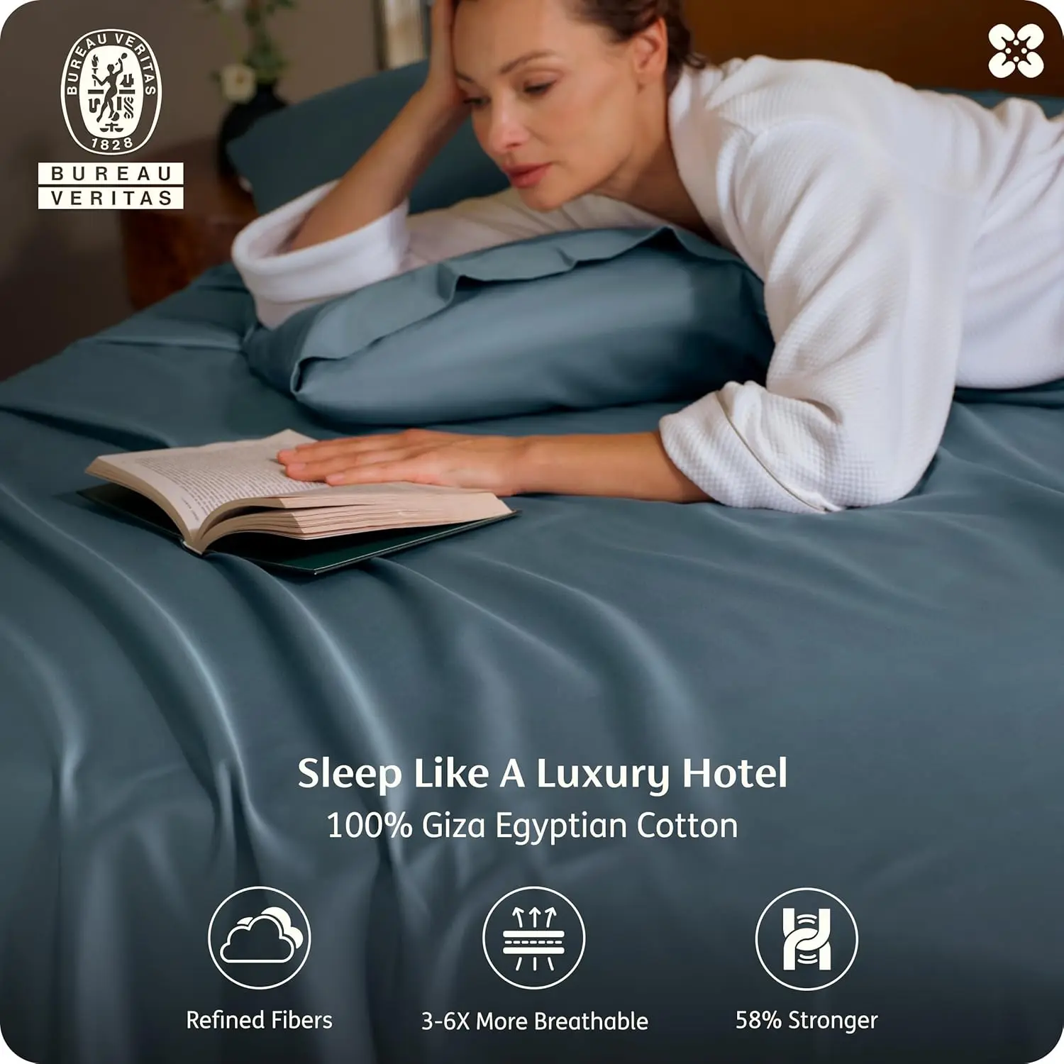 Bedsure 100% Giza Egyptian Cotton Sheets - Luxury Hotel Sheets 18" Deep Pocket with 4 Corner Straps,PureWoven Soft & Beathable Sateen Weave Bedsheets