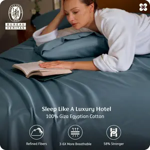 Bedsure 100% Giza Egyptian Cotton Sheets - Luxury Hotel Sheets 18" Deep Pocket with 4 Corner Straps,PureWoven Soft & Beathable Sateen Weave Bedsheets