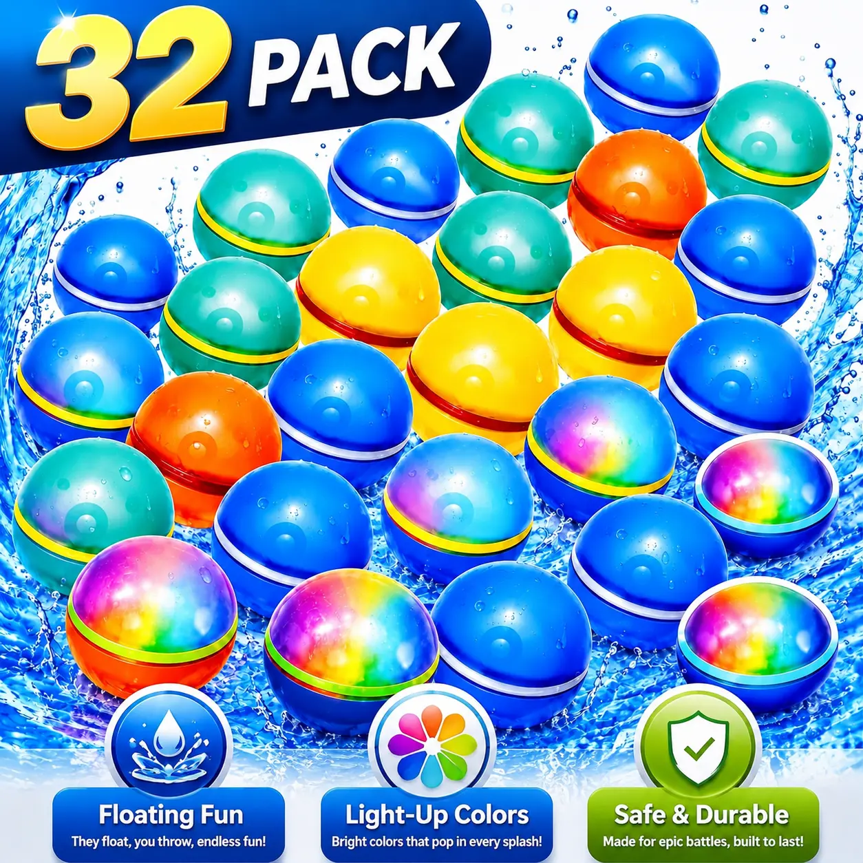 Reusable Magnetic Water Balloons, Quick Fill Self Sealing Splash Balls, Soft Silicone Refillable Water Toys for Kids & Adults,Backyard Party Games, Pool Party Toys, Beach Fun, Summer Activities, Birthday Gifts, 12/16/24/32 Pack