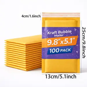 50/100 Pack 5.1x9.8 Inch Bubble Mailers - Heavy Duty Padded Mailing Envelopes with Self-Sealing Strip, Waterproof Poly Bags for Small Business Shipping & Daily Packaging