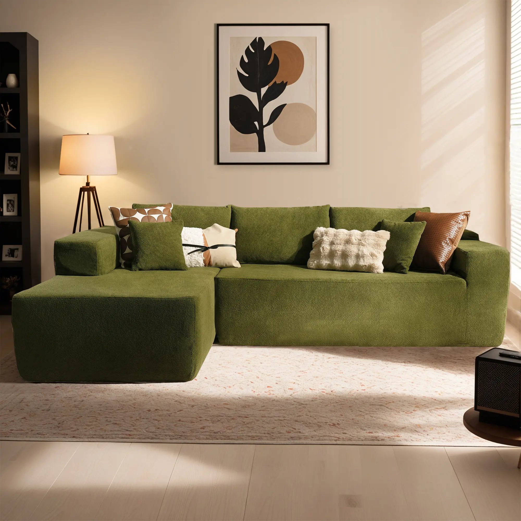 Green Cloud Velvet Left Chaise| L-Shaped Sofa