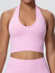 Women's Seamless Sexy Backless Halter Neck Yoga Bra Breathable Gym Sports Bra for Outerwear - Running and Fitness Vest High-Intensity Shock-Absorbing Halter Neck Sports Bra