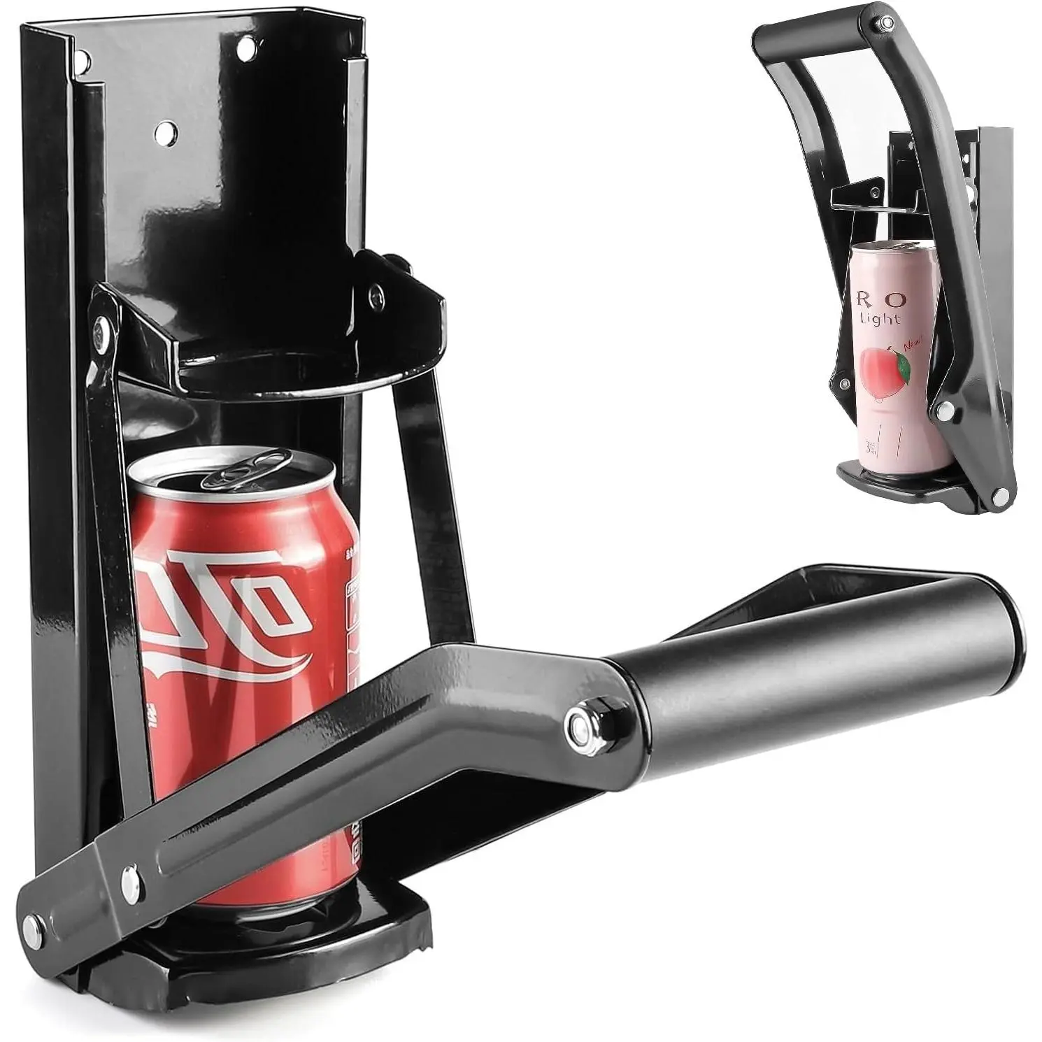 Wall-Mounted Durable Heavy-Duty Steel Can Crusher Kitchen Utensil - With Handle, Bottle Opener, Fits 12-16 oz Cans, Easy to Install for Recycling, Synthetic