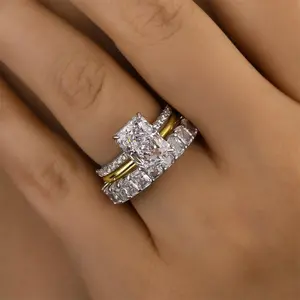 Effinny Jewelry Radiant Cut 3.3ct 3PC Wedding Ring Set,5A Cubic Zirconia Promise Ring, Bridal Set Rings,Anniversary Ring for Women Outdoorfun