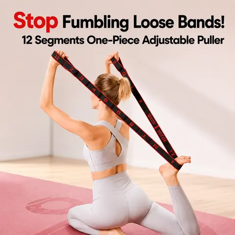 Adjustable 12-Loop Elastic Training Band - Multi-Slot Yoga Accessories, Lightweight Portable Pilates Equipment, Unisex Adult Sporty/Training Resistance Bands for Home Bodyweight Routine & Full-Body Flexibility