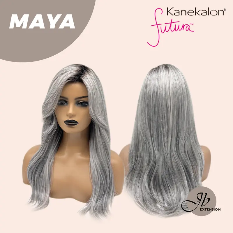 JBEXTENSION 22 Inches Grey Silver with Dark Root Women Fashion Full Machine Wig MAYA【PLUS PERMATEASE】