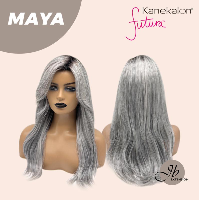 JBEXTENSION 22 Inches Grey Silver with Dark Root Women Fashion Full Machine Wig MAYA【PLUS PERMATEASE】