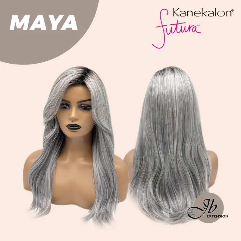 JBEXTENSION 22 Inches Grey Silver with Dark Root Women Fashion Full Machine Wig MAYA【PLUS PERMATEASE】
