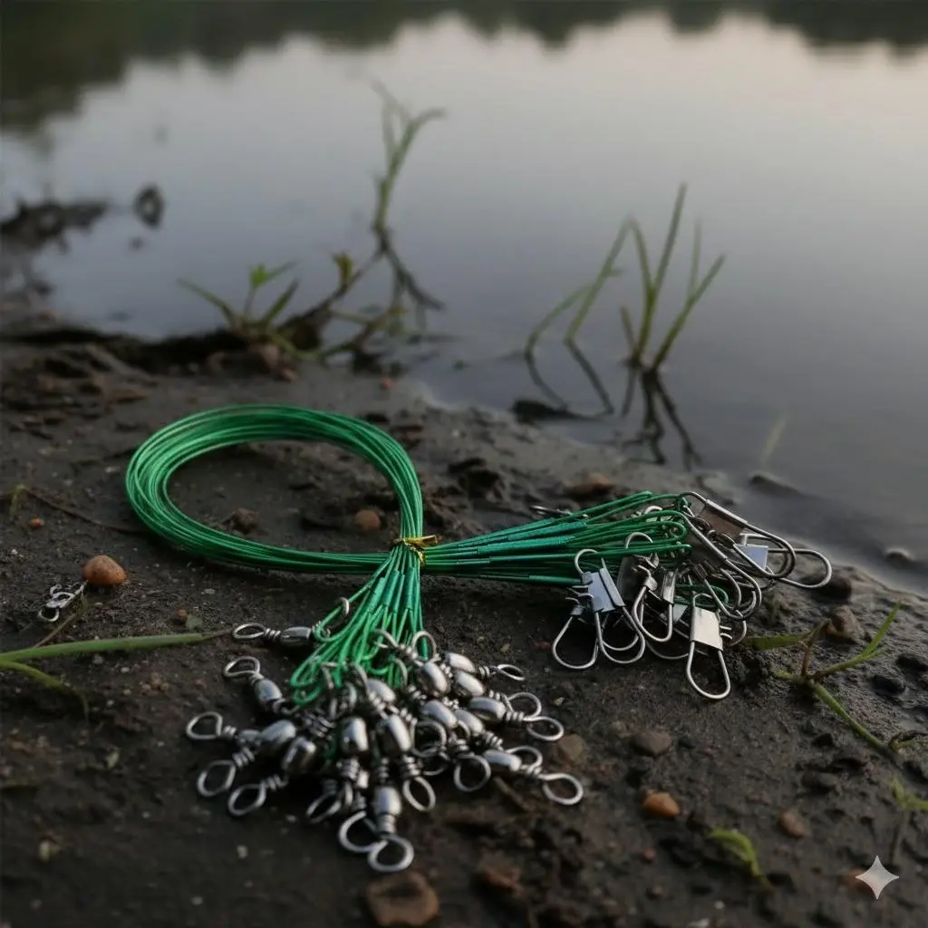 Professional Fishing Leader Line Kit: 30LB High-Strength Nylon Coated Wire with Swivel Snaps, Tangle-Free for Saltwater & Freshwater, 2 Colors, Premium Tackle Accessory.