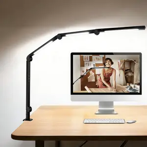 LED Desk Lamp with Clamp & Flexible SwingArm 4 Sections 3 Light Sources 4 Color Modes 5 Brightness Levels Eye-Caring Table Light Memory Function led lights Adjustable Lighting Indoor Bedroom Roomlight