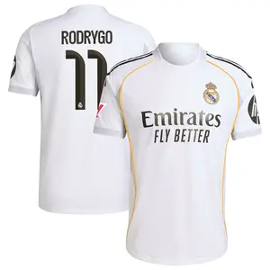 Unisex Soccer #11Rodrygo Champions League Playoffs 2026 Home On Field Jersey - White