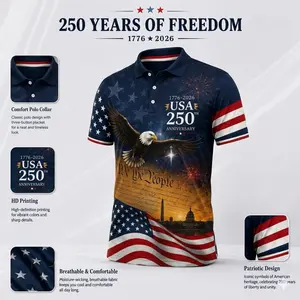 USA 250th Anniversary Liberty Bell & Eagle Men's Patriotic Polo Shirt