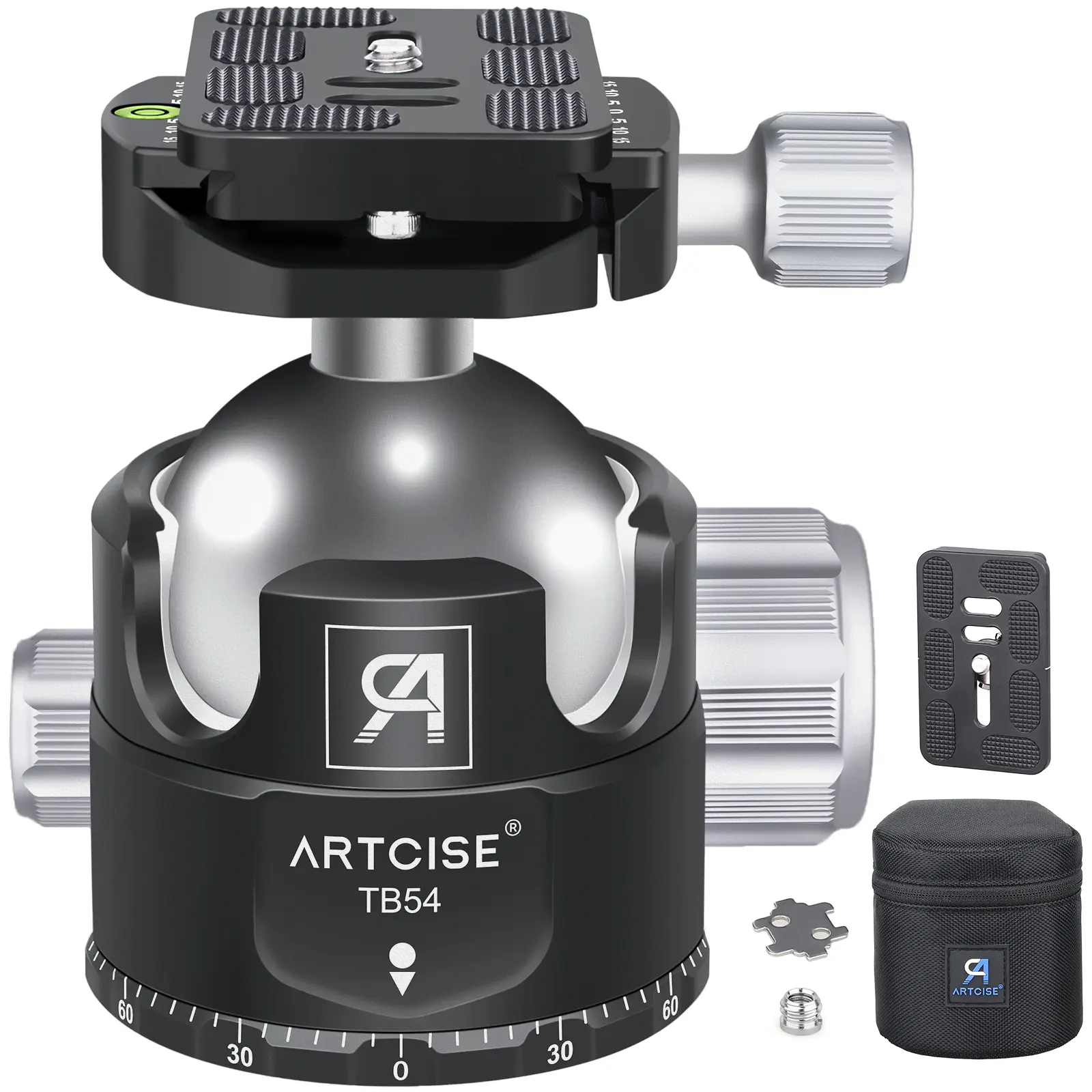 ARTCISE TB54 54mm Ball Low Profile Tripod Head with 2 Arca Swiss Quick Release Plates Professional CNC Aluminum 360 Rotating Panoramic Ball Head for DSLR Cameras Monopod Camcorder Slider Max Loading 77lbs/35kg