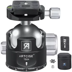 ARTCISE TB54 54mm Ball Low Profile Tripod Head with 2 Arca Swiss Quick Release Plates Professional CNC Aluminum 360 Rotating Panoramic Ball Head for DSLR Cameras Monopod Camcorder Slider Max Loading 77lbs/35kg
