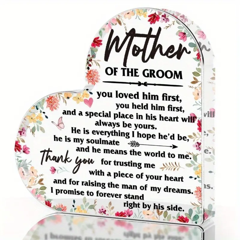 Thank You New Mom Wedding Gift, Bride Engagement Floral Acrylic Heart Memorial Plaque, Thank You Sign for Groom's Mother