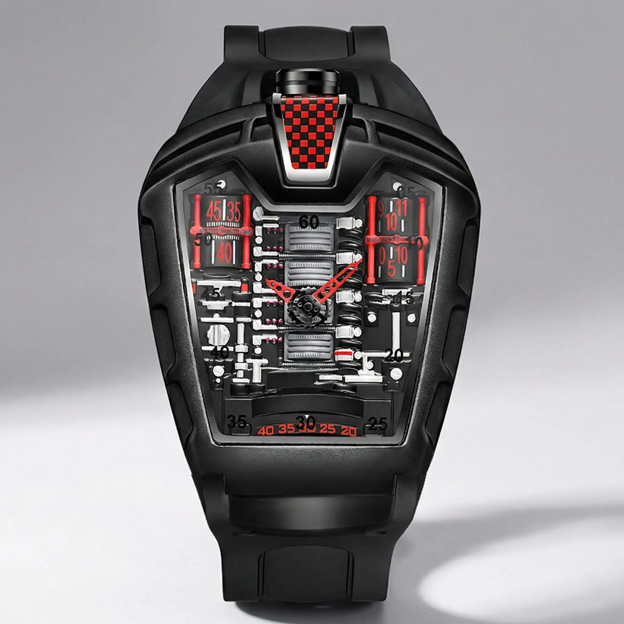 Men's Quartz Wristwatch - Skeleton Tonneau Shape Steampunk Design, 3D Hollow Analog Dial, Silicone Sport Strap, Unique Cool Gift for Men, Barrel Face, Hollow Dial, Silicone Strap, Steampunk Look, Novelty
