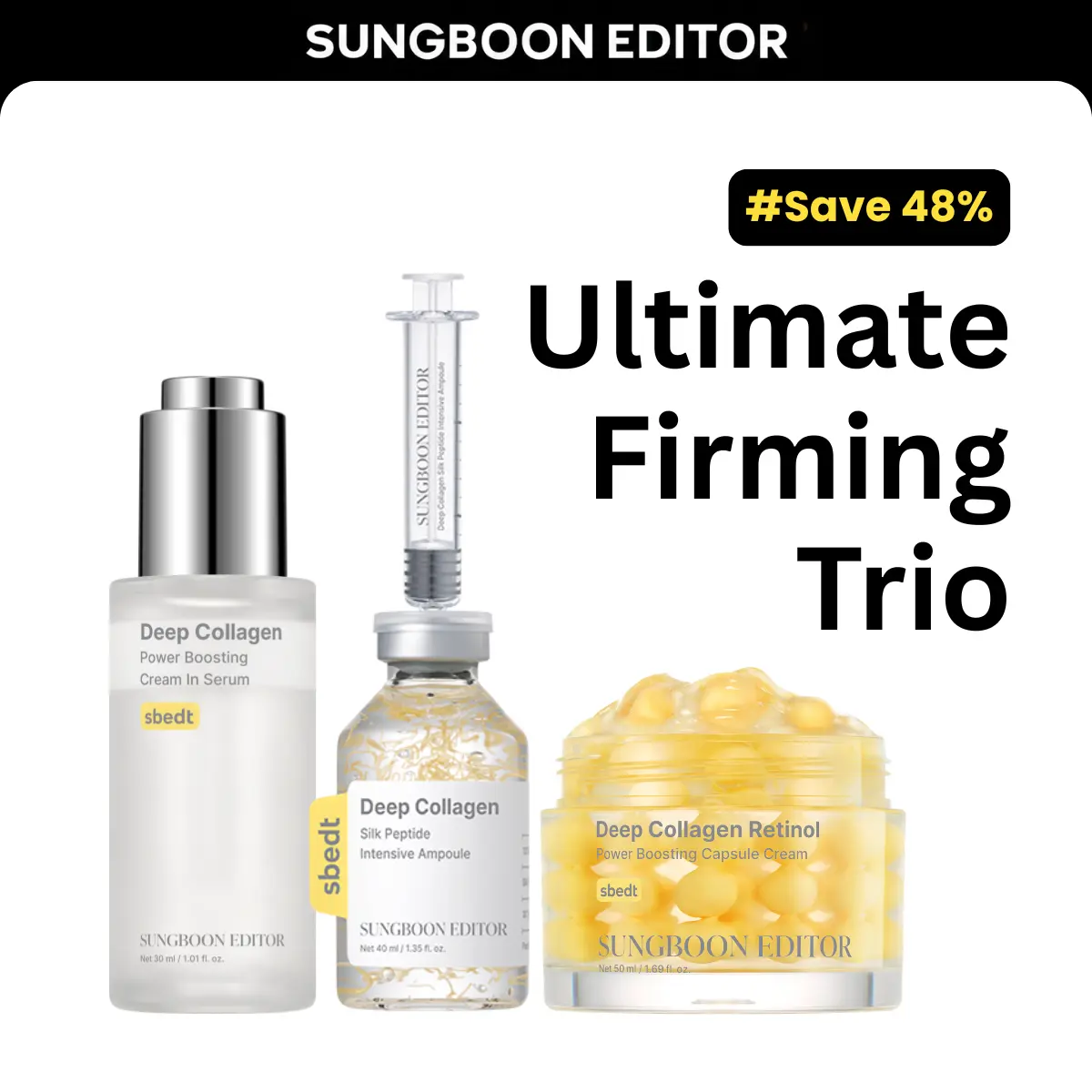 [Sungboon] Complete Firming Care Trio | Retinol, Collagen & Peptide Essentials for Hydration, Elasticity & Radiance Korean Hydrate Moisture Daily Lightweight