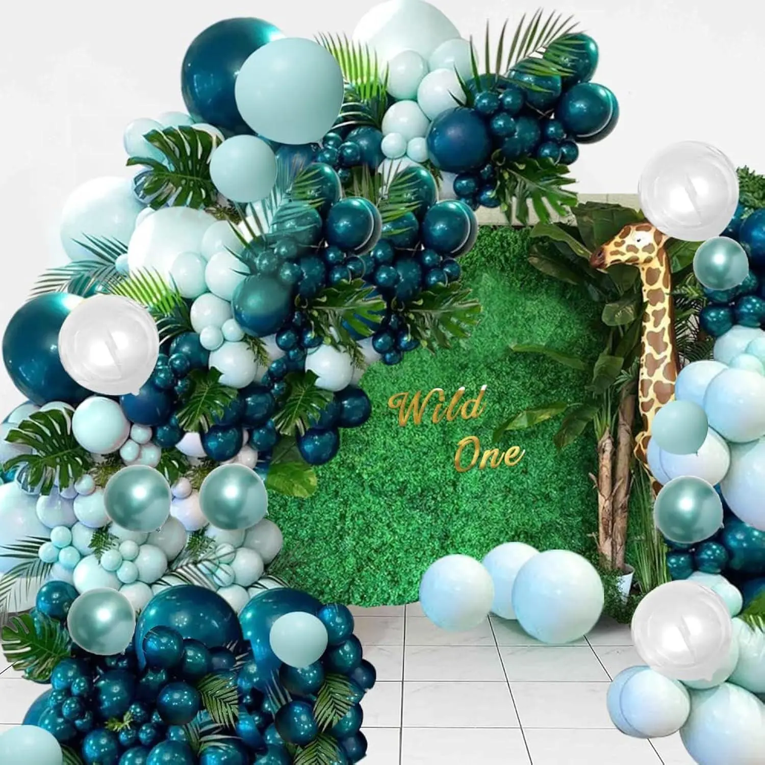 Dark Teal Balloon Garland Arch Kit For Boys Men Green Jungle Wild One Safari Themed Party Decorations Supplies With Tassel Double-Layer Balloons For Birthday Bridal Baby Shower (Dark Teal)