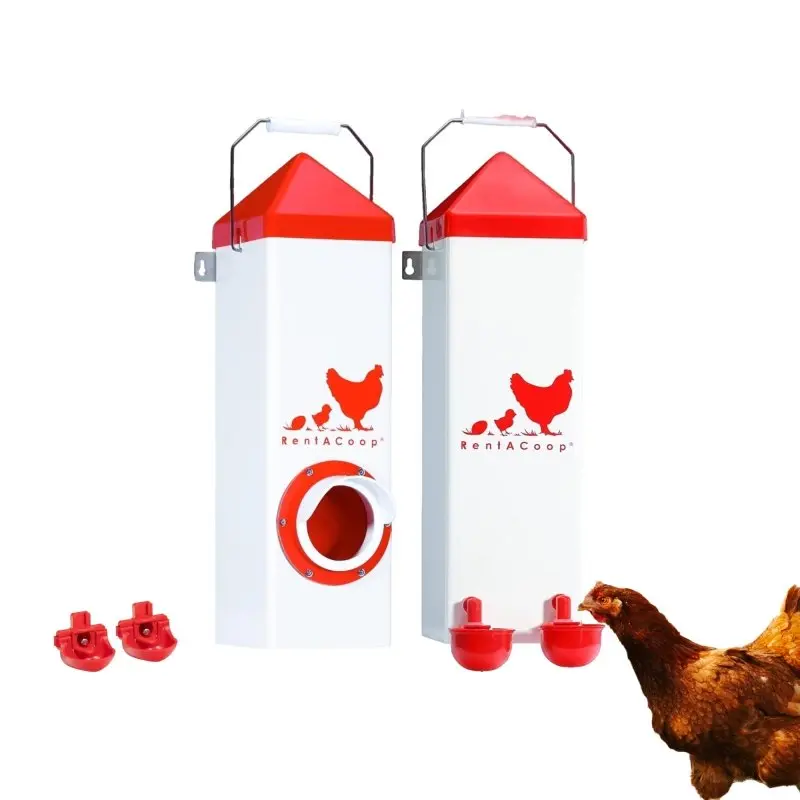 RentACoop Highrise Chicken Waterer and Feeder Set - 10lbs/2 Gal