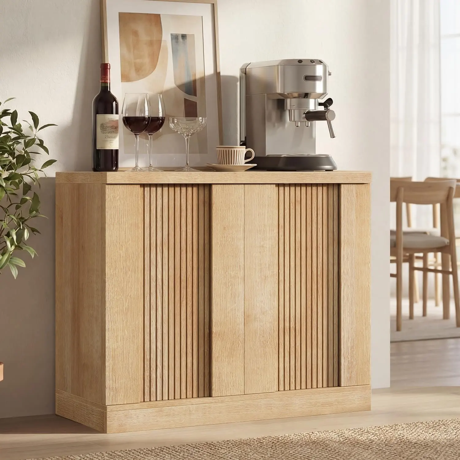 Sikaic Storage Cabinet, Buffet Cabinet, Fluted Console Cabinet, Sideboard with Adjustable Shelf, Mid Century Modern Buffet Table, Credenza, for Kitchen, Living Room, Entryway Summerwins