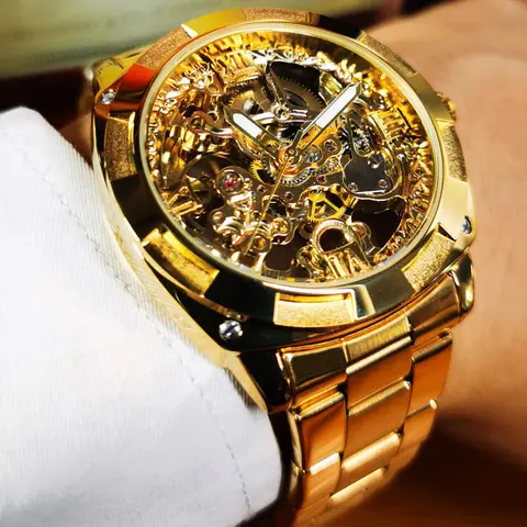 1Pc Luxury Skeleton Automatic Mechanical Watch for Men, Luminous Hands, Stainless Steel Strap, Business Casual Square Retro Design, Festival Gift with Box, Skeleton Watches