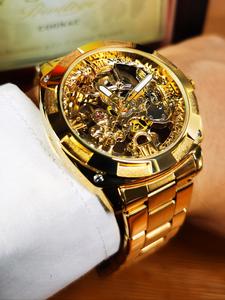 1pc Royal Luxury Skeleton Automatic Mechanical Watch for Men Luminous Hands Top Brand Stainless Steel Strap Business Casual Square Retro Mens Watches Festival Birthday Gifts With Box