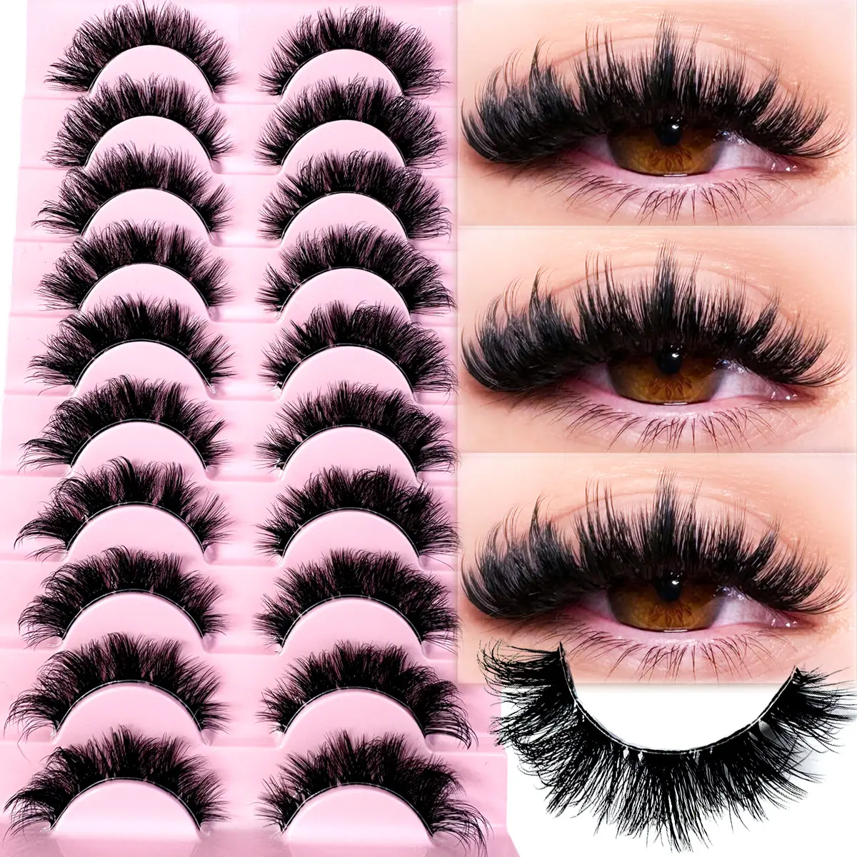 Transparent Stem 8D Clusters False Eyelashes Natural Cat Eye Lashes Wispy Eyelashes 16mm False Eyelashes Wispy Lash Strips 3D Volume Fake Eyelash 10 Pairs Lash Clusters eye makeup enhancement