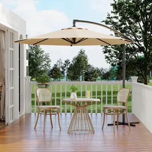 GARVEE 10ft Offset Patio Umbrella, Cantilever Umbrella with Easy Lift & Tilt Adjustment, 8 Ribs Sun umbrella UV Protection for Backyard, Pool, Garden - Tan