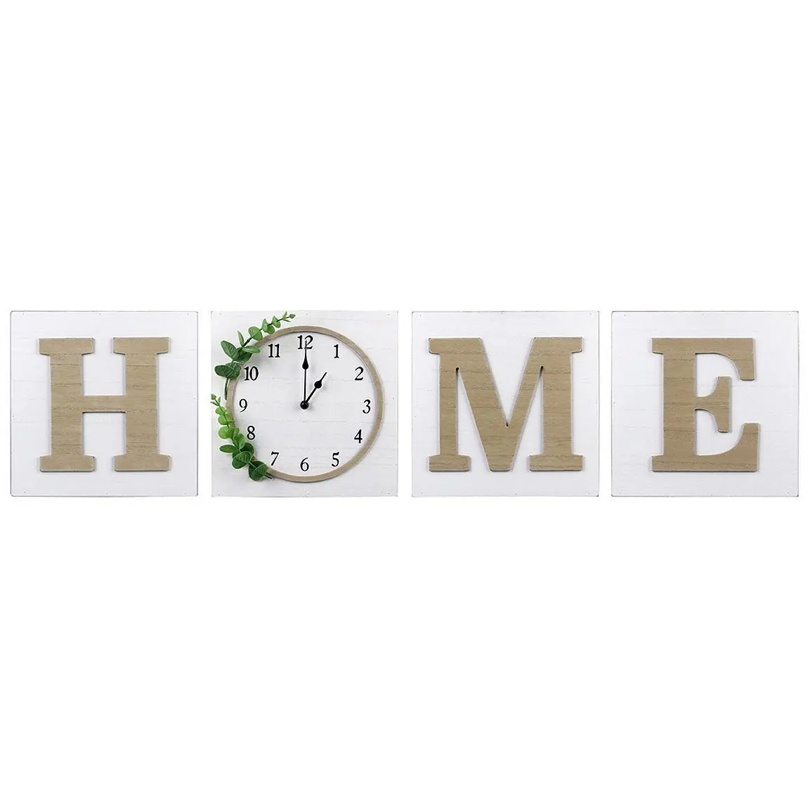 Young's, Inc. Wood Block HOME Wall Clock/Sign,Set of 4 Young's, Inc. Wood Block HOME Wall Clock/Sign,Set of 4